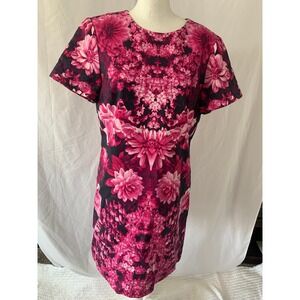 Michael Kors Pink Black Floral Dahlia Shift Dress Short Sleeve Size 10